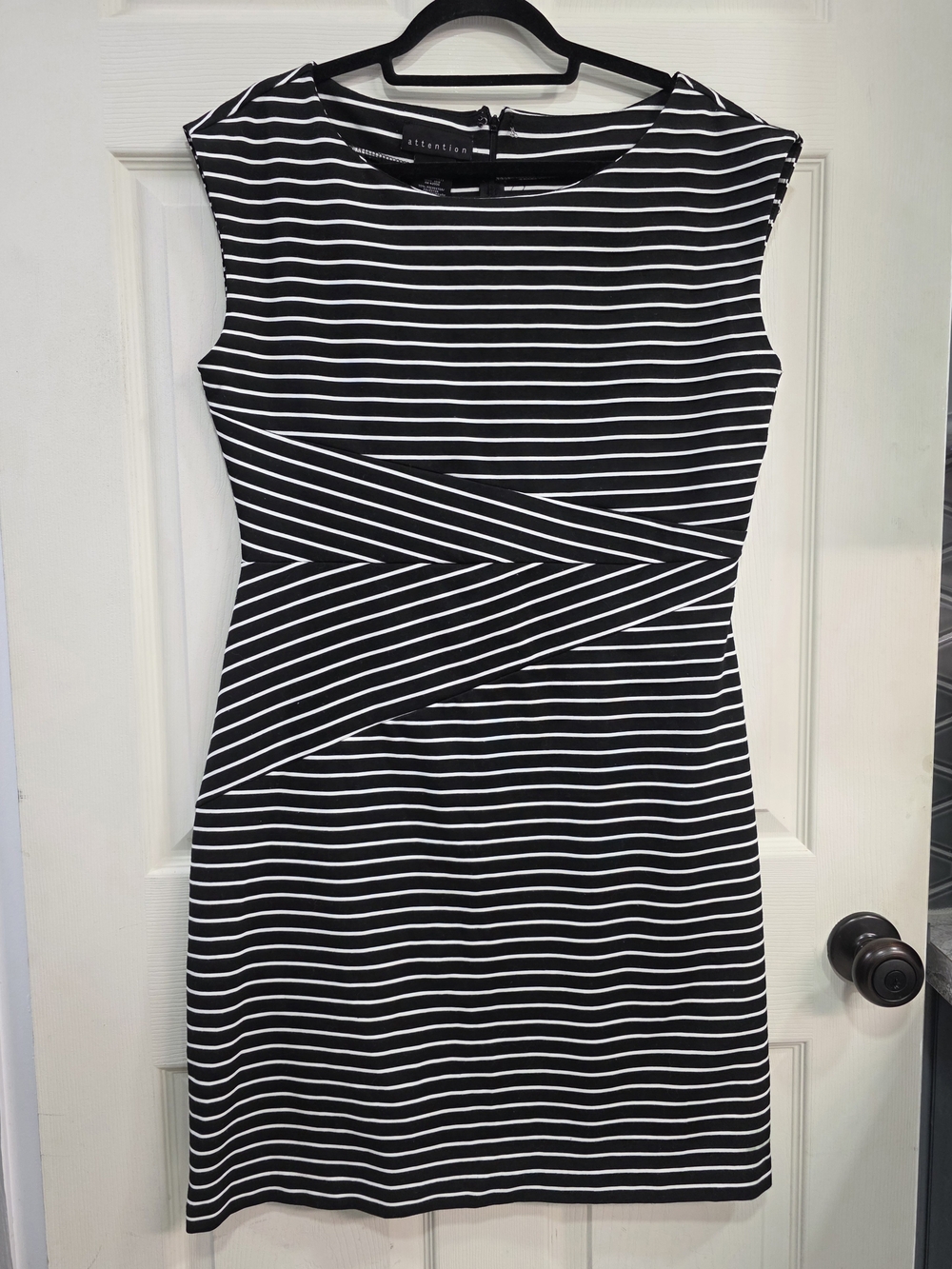 Womens Attention Black and White Striped Sleeveless Dress